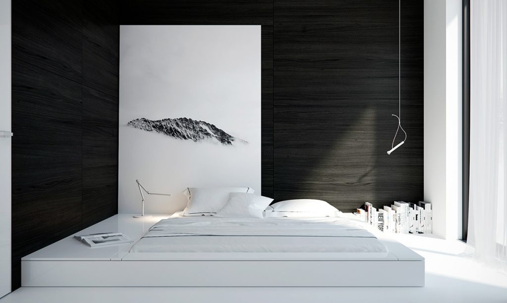 black-and-white-minimalist-bedroom-1024x613 [Tư vấn] Thiết kế nội thất phòng ngủ đẹp